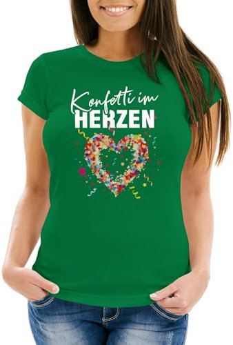 MoonWorks® Damen T-Shirt Fasching Karneval Konfetti im Herzen Kostüm-Ersatz Verkleidung Funshirt Frauen Gruen XL
