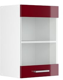 Vicco Hängeschrank R-Line, Wandhängeschrank, Bordeaux Hochglanz/Weiß, 40 cm mit Glastür