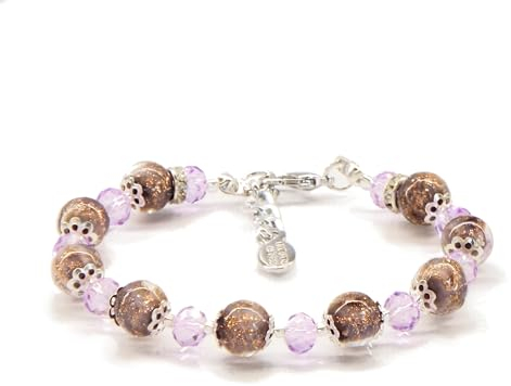 Sospiri Venezia - Pulsera Mujer con 9 Cuentas de Cristal de Murano y 10 Cristales de Bohemia, Pulsera Original, Joya Ideal para Regalo, Made in Italy con Certificado (Lila)