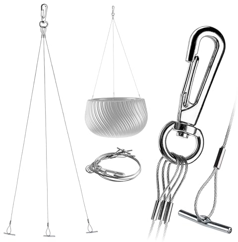 KADAX Gancio per piante in metallo, corda da appendere, a 3 fili, per vasi e fioriere, catena per piante sospese (argento, 55 cm)