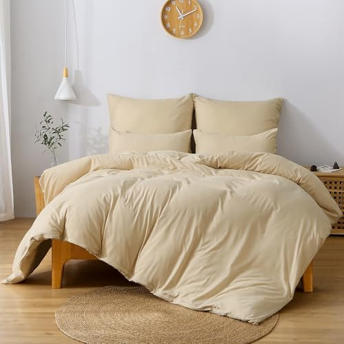 TOCOMOA Bettwäsche 135x200 4teilig Beige, Bettwäsche-Sets Mikrofaser ÖKO-TEX Zertifiziert, 2 Bettbezug und 2 Kissenbezug 80x80cm mit Reißverschluss Weich und Bügelfrei