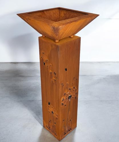 Terma XXL Blumensäule 100 cm inkl. Pflanzschale Gartendeko Rostäule Vintage Deko Pflanzsäule mit Schale Gartendeko Rost Blumenkasten Deko Blumensäule Outdoor Dekosäule