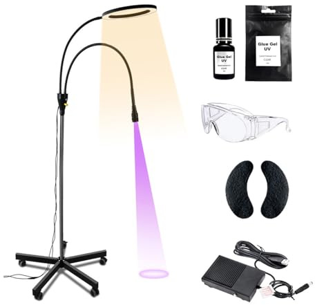 2-in-1-LED-Fülllicht/UV-Lampe, 5-W-UV-Kleberhärtungslampe für Wimpern-/Nagelverlängerung, mit Fußschalter/UV-Kleber/UV-Brille, einstellbare Blende, Abnehmbarer Sockel,Black