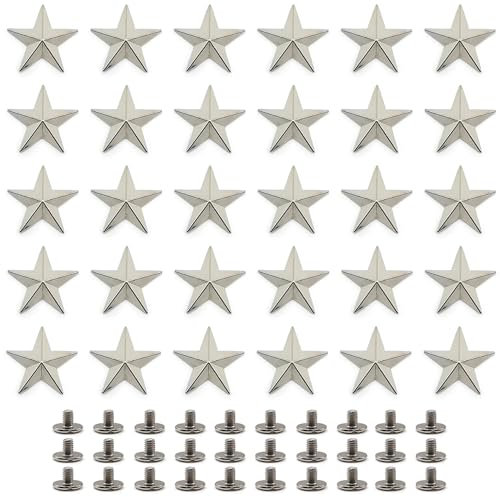 Niuhong 30 Pcs Vis Rivets Étoile Artisanat Rivets Décoratifs Étoiles Bouton Artisanal Rivets Forme d'Étoile Bouton Vis Punk Artisanat Cuir Bricolage Sacs Vêtements Ceinture Chaussures (Argent, 20mm)