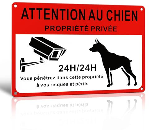 TAKULA Attention au Chien-Panneau Propriété Privée-Pancarte Video Surveillance,30 * 20CM Pancarte Aluminium Réfléchissante Attention au Chien