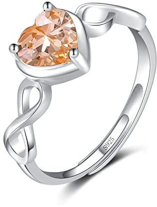 Qings Herz Citrin Geburtsstein November Ringe für Damen 925 Sterling Silber Verstellbarer Unendlichkeits Hochzeit Ring mit Zirkonia Geburtstag Weihnachten Schmuck Geschenke für Mutter