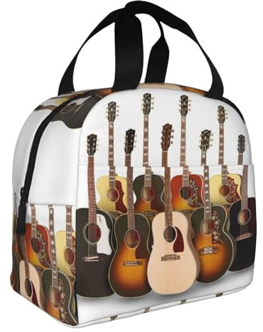 WSHFFILO Bedruckte Lunchtasche mit Gitarre, isolierte Lunchbox, tragbare Lunch-Organisationsbox