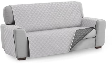 Textilhome Sofaschoner MALU 4-Sitzer Gesteppt Wendbar Universal Hellgrau | Ideal für Haustiere und Kinder. Schützt das Sofa vor Flecken, Tierhaaren, Kratzern und täglicher Abnutzung