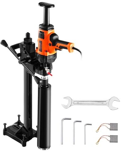 VEVOR Kernbohrmaschine Diamantkernbohrmaschine 2-16 cm Bohrdurchmesser, handgeführtes Diamant-Kernbohrgerät mit Ständer und Kernbohrer, 2000 W Beton-Kernbohrer Nass- und Trockenanwendung, für Beton