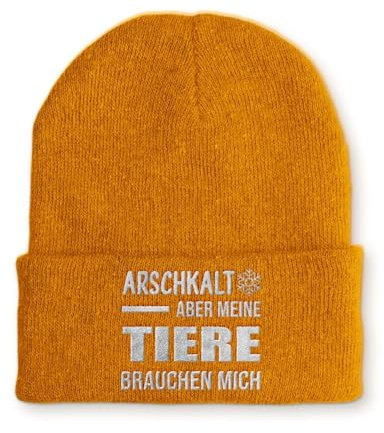 tshirtladen Beanie Arschkalt Aber Meine Tiere brauchen Mich Wintermütze Mütze mit lustigem Spruch, Farbe: Mustard