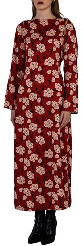 Enorsia Womens Floral Elegance Maxi Dress with Removable Sleeves, Viscose Fabric, Side Slit, Tie Waist, Versatile Sleeveless & Long Sleeve Design (12, Red)