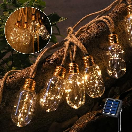 Auezona Solar Lichterkette Aussen Mit 16 Glühbirnen, 8M Solarlichterkette Außen Wetterfest IP44, Solar Lichterkette Outdoor 8 Modi Vintage Deko für Gärten, Party, Hochzeit, Balkon (Oval)