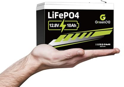 GREENOE Batteria LiFePO4 da 12 V 10 Ah con batteria al litio integrata 10 A BMS, 3000 + deep ciclo, durata di 10 anni, utilizzabile per impianto solare, ruote motrici, pescatori, campeggio all'aperto