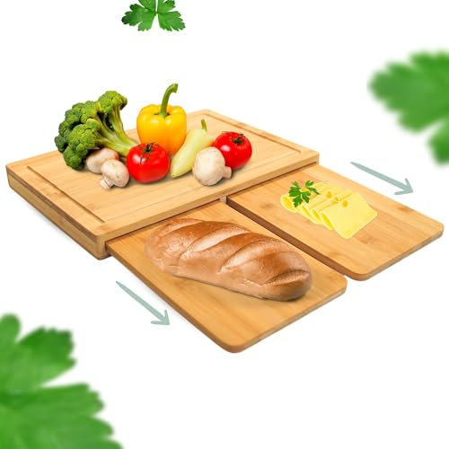 AUSALEZ Tabla Cortar Cocina Bambú Antibacteriana - Tabla de Cortar Cocina Bambú Multifuncional de 35x25x3 cm + 2 Tablas de Cocina Bambu para Servir Alimentos de 24x16x1 cm