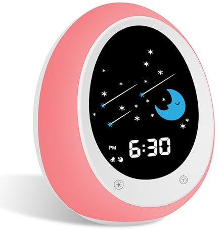 ANNNGUL Schlaftrainer Kinder, Kinderwecker mit Sonne Mond Nachtlicht Soundmaschine Timer für Schulanfänger Mädchen Jungen