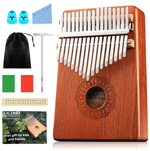 LEKEFETO Kalimba - Piano de pulgar con 17 llaves: instrumento Kalimba profesional con kit de aprendizaje, percusión de dedos, instrumento musical para niños, adultos y amantes de la música