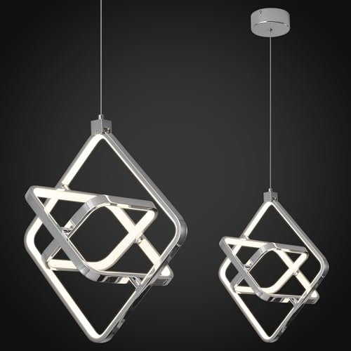 ZYBWL Moderne LED Pendelleuchte Chrom Rechteck Ring Pendelleuchte Höhenverstellbare Pendelleuchte passend für Küche Insel Schlafzimmer Wohnzimmer Foyer(3Ringe)