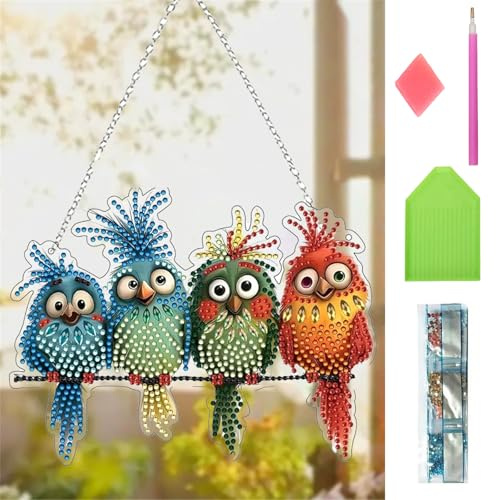 HUIKUANGEU Diamond Painting Frühling,Fensterdeko Hängend Vogel Deko,Diamant Painting Fensterbilder,Frühling Deko,Vogel Deko Diamant Painting,Diamant Malerei Basteln,für Fenster,Wand,Garten