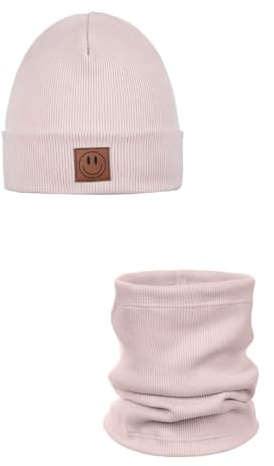 Ander Smile Mütze und Schal Set Kinder 97% Baumwolle, angenehm weich - Beanie Mütze Kinder, Schlauchschal, Loop Schal, Baumwollmütze für Jungen & Mädchen - Übergangsmütze Herbst Frühling