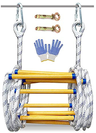 Escalera de cuerda de escalada de alta carga, escalera de rescate de emergencia de 7 m con espacio de 30 cm, escalera de cuerda de seguridad duradera y portátil para uso al aire libre y doméstico