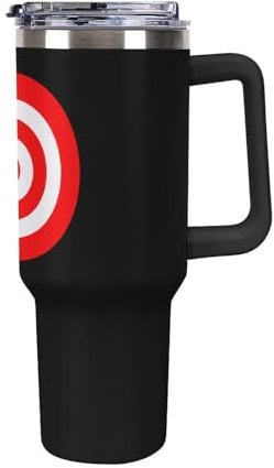 Bullseye Target Bulls Eye Red White 40 Oz Travel Coffee Mug with Handle And Straw Insulated Double Wall Tumbler Cup Bullseye Target Bulls Eye Red White