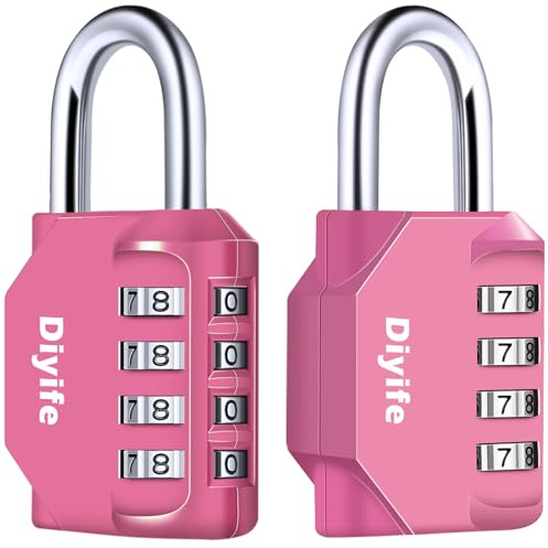 Combination Padlock, [2 Pack] Diyife 4 Digit Lock Combination, Padlock Weatherproof Outdoor for School Gym Locker, Shed, Fence, Hasp, Garage(Pink)