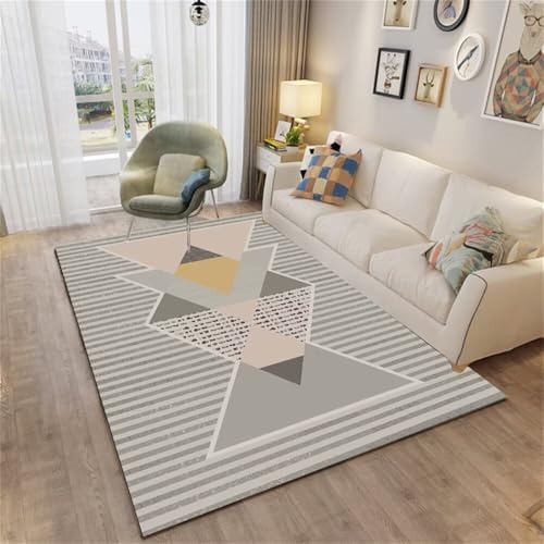 DJHWWD Wohnzimmer Teppichboden Waschbare Teppiche Altrosa moderner gestreifter Teppich 160x230CM Grau Deko Waschbarer Kinderzimmer schlaffen Zimmer