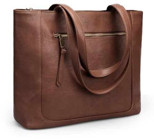 befen Echtleder Shopper Tasche Damen Handtasche Groß 15,6 Zoll Laptoptasche | Leder Tache Tote Bag Lehrertasche mit Reißverschluss, Schultertasche für Business Büro Schule
