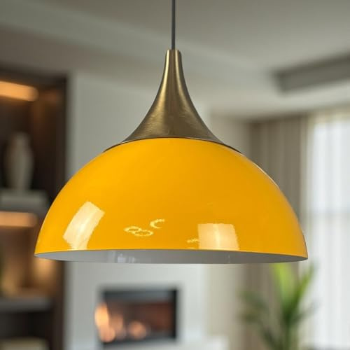 bamyum Yimpi-Kuppel Küchenlampe Hängend Vintage Ø30 cm, Lampenschirm Hängelampe Esstisch Wohnzimmer, Küche, Pendelleuchte Industrial Gelb