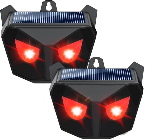 2 Stück Solarbetriebene Tiervertreiber Wasserdicht mit rotem LED-Licht Bewegliches aktives Hirschschutzgerät Blitz Katzenschreck Hundeschreck Marderschreck für Bauernhof Garten