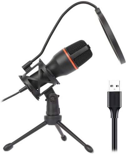 NVOQILIN Micrófono condensador LED profesional para juegos, karaoke, cantar y con soporte Plug and Play
