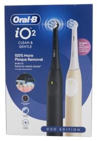 Oral-B iO Series 2 Elektrische Zahnbürste, Doppelpack, Schwarz/Pink | Inkl. 2 Aufsteckbürsten, Reise-Etui, GUT GETESTET von STIFTUNG WARENTEST, Electric Toothbrush mit 3 Putzmodi für Zahnpflege