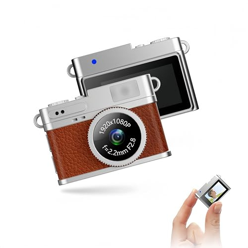 Retro Mini Kamera Schlüsselanhänger, 8MP Digitalkamera Bildstabilisierung, 0.96 HD LCD, USB, 32GB Gratis, Geschenk (Retro, Braun)