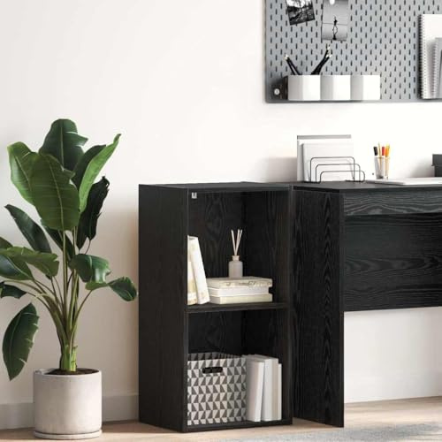 Mokuyary Regal Eiche Schwarz, 40 x 30 x 77 cm, Holz, Bücherregal, Aufbewahrungsmöbel mit Fächern, Bücherschrank für Wohnzimmer, Büro, Schlafzimmer