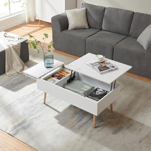 [en.casa] Couchtisch höhenverstellbar Flesen Wohnzimmertisch mit Stauraum ausziehbar Beistelltisch Möbel eckig Sofatisch 92 x 52 x 41 cm Stubentisch Weiß