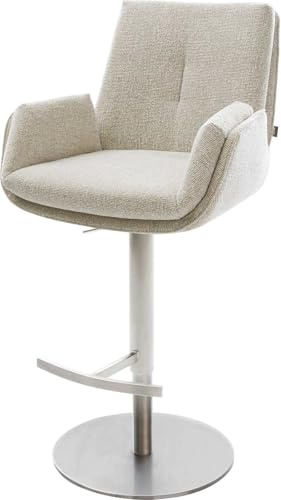 DELIFE Barstuhl Clea-Flex Drehfuß höhenverstellbar Edelstahl Silberfarben Webstoff Soft Beige