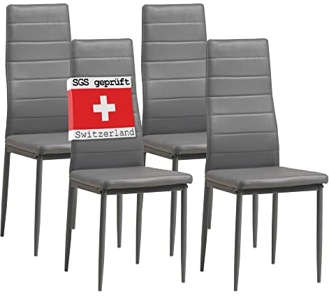 Albatros Esszimmerstühle 4er Set MILANO, Grau - Edles Italienisches Design, Kunstleder-Bezug, bequemer Polsterstuhl - SGS geprüft - Moderner Küchenstuhl, Stuhl Esszimmer