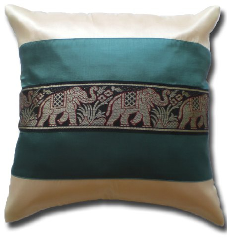 stickersquare Elefanten Elefant cremeweiss - türkis Kissenbezug Kissenhülle Kissen 41,5 cm x 41,5 cm Thai Silk Sofa Couch