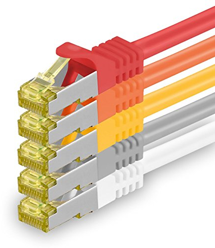 1aTTack.de Cavo di rete Ethernet Lan Cat.7 SFTP spina RJ45 Cat6a doppia schermatura 10000 Mbit/s compatibile con Cat5 Cat6 Cat6a Cat8 per switch Router Modem Patchpanel 5 colori 01-5 pz 2m