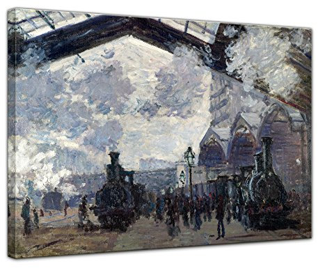 Bilderdepot24 Bild auf Leinwand | Claude Monet - Bahnhof Saint Lazare, Ankunft eines Zuges in 120x90 cm als Wandbild | Wand-deko Dekoration Wohnung alte Meister | NEU-180214-120x90-bslip