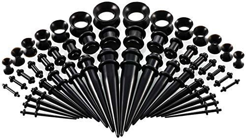 50 Pièces Oreille Stretching Kit 14G-00G - Acrylique Cônes et Bouchons + Tunnels en Silicone - Oreille Jauges Expander Set Body Piercing Bijoux (noir)