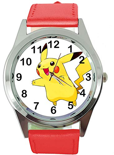 TAPORT Runde Quarzuhr aus rotem Leder für gelbe Plüsch-Fans - Unisex-Kinder - Uhr