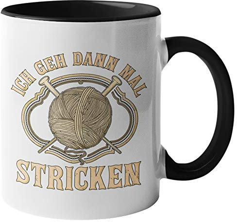 Tasse Stricken Spruch, Strickerin Geschenk Kaffeetasse Häkeln Geschenkidee, Stricken Nadeln Becher (Weiß/Schwarz)