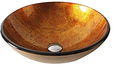 LWX Modernes Waschbecken Aus Gehärtetem Glas | Waschbecken Montieren | Runde Waschtisch-Waschschüssel,Orange