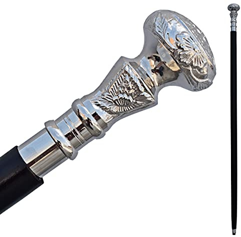 Vintage Walking Cane Wooden Walking Stick Silver Brass Handle knob Black Wood Stick - Victorian Cane - Fancy Cane for Men and Women