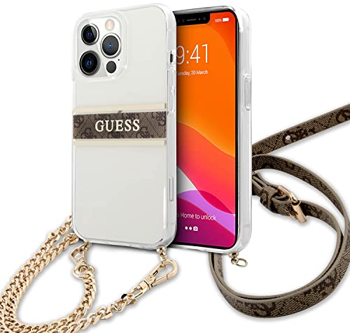 Guess GUHCP13LKC4GBGO Hülle für iPhone 13 Pro / 13 6,1 Transparent 4G Brown Strap Gold Chain, Rot