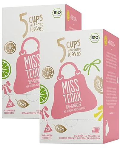 5 CUPS and some leaves - Bio Miss Tedox | Bio-Gr?ntee mit Zitrone & Minze im Pyramidenbeutel | Vegan & Bio | Gastronomie | 2er Pack