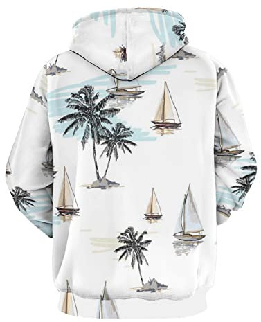 delayer Hoodie Für Erwachsene Kokosnuss-Palmen-Segelboot-Sommer-Strand-Surfen-Muster Sweatshirts Hoody Mit Tasche Für Herren Damen