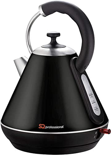 1.8L, 2200W Fast Boil Pyramid Kettle, Stainless Steel Body with Cordless Rotational Base & Concealed Heating Element, Gems Range Legacy Cordless Electric Kettle & LED Indicator (Onyx)
