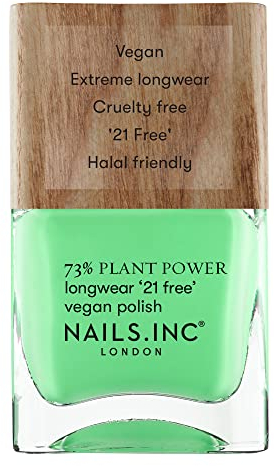 Nails.INC 73% Plant Power Nail Polish, Long Lasting Nail Color Lasts Up to 10 Days, Quick Drying, Cruelty Free, Vegan, 21 Free Formula, Easy Being Green, (14ml)